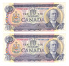 Canada: 1971 $10 Bank Of Canada Banknote Lawson-Bouey BC-49c 2x in sequence