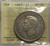 Canada: 1947 Silver Dollar Blunt 7 ICCS VF20