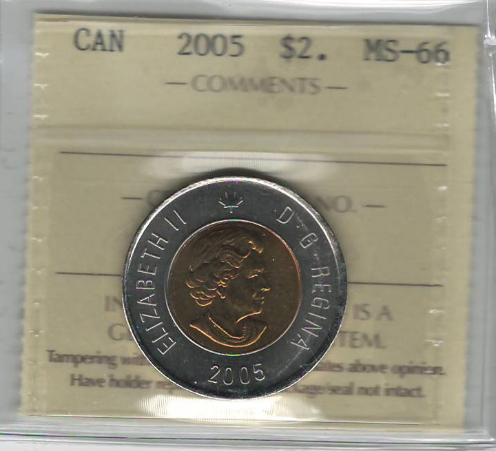 Canada: 2005 $2 Toonie Polar Bear ICCS MS66 - London Coin Centre Inc.
