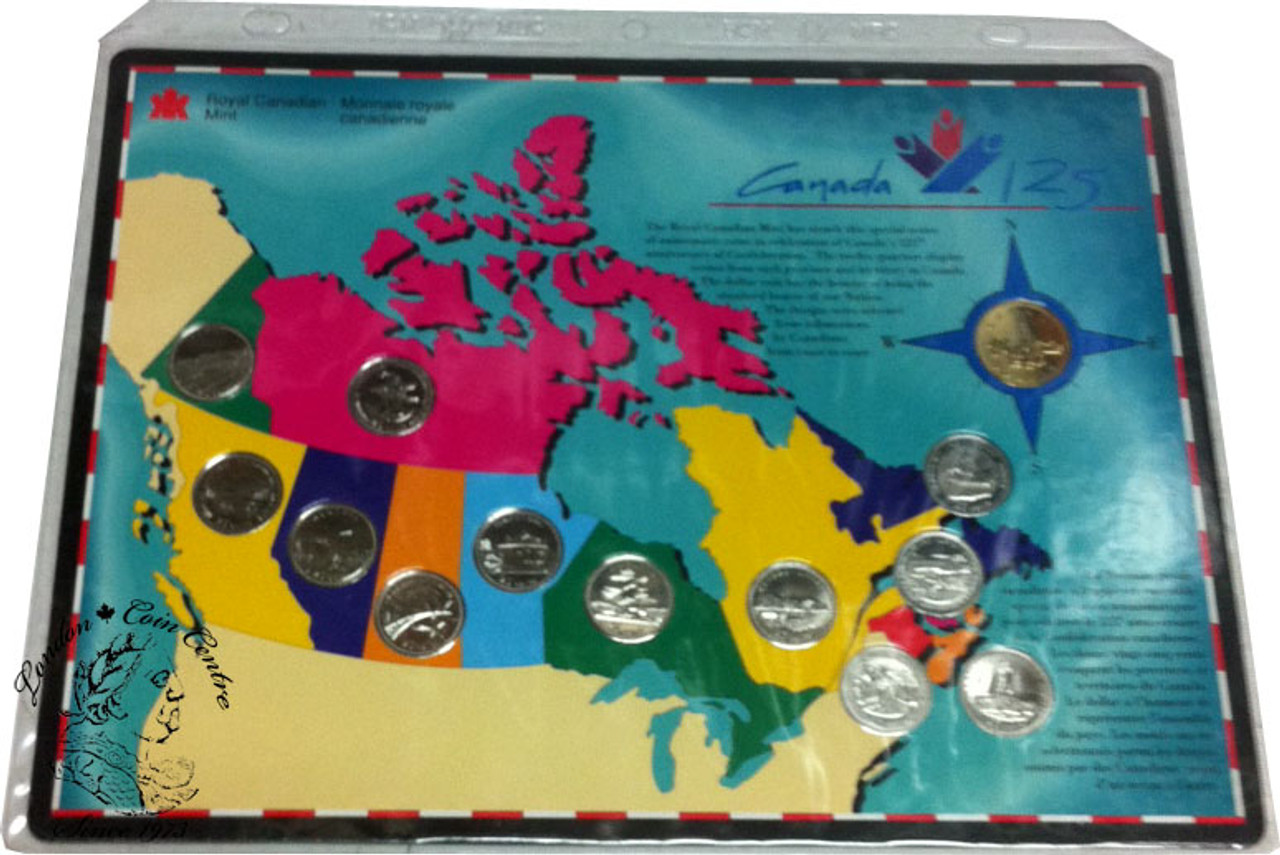 Canada 1992 125th Anniversary Coin Set Includes 12 Provincial Quarters, and Parliament Loonie Canada 1992 125th Anniversary Coin Set Includes 12 Provincial Quarters, and Parliament Loonie