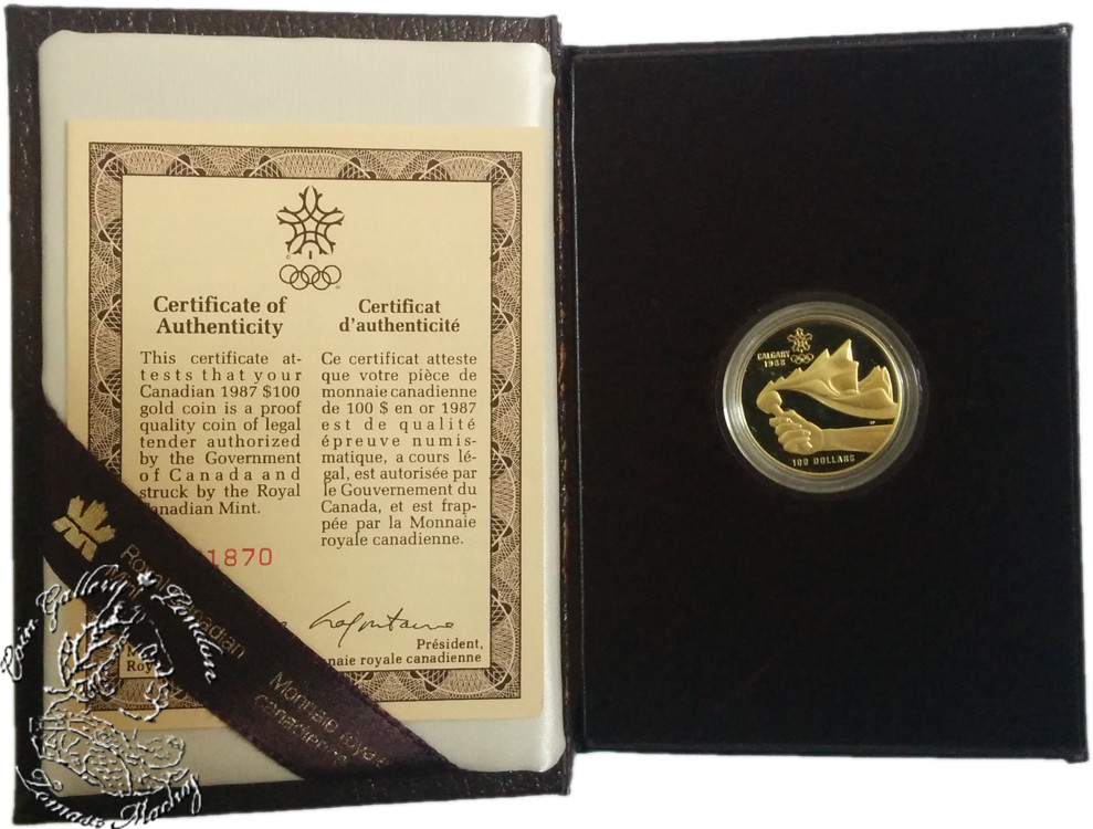 Canada: 1987 $100 Calgary XV Olympic Winter Games Gold Coin