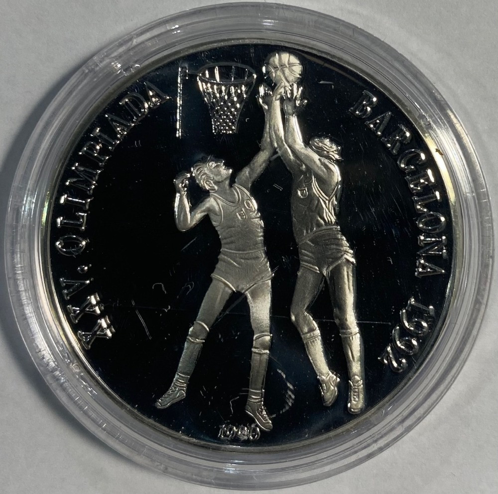 Caribbean: 1990 10 Pesos Olympics Basketball Silver Coin - Scarce ...