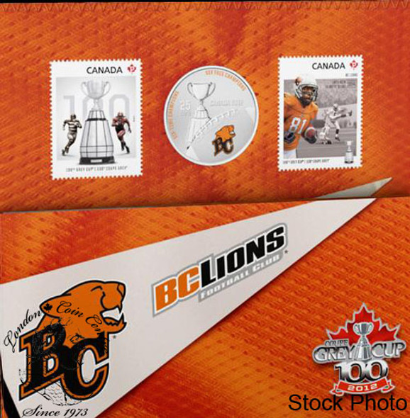 Canada: 2012 25 Cents The BC Lions Coloured Coin & Stamp Set