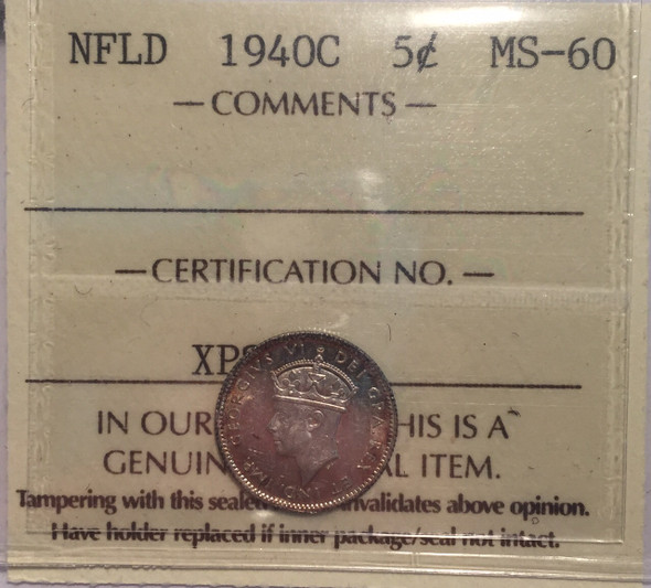 Canada: Newfoundland: 1940C 5 Cents ICCS MS60