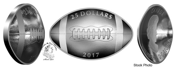 Canada: 2017 $25 Football Shaped Curved 1 oz Silver Coin