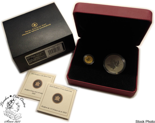 Canada: 2010 $10 $5 1/5 Oz. Gold and 1 Oz. Silver Piedfort Coin Set Canada: 2010 $10 $5 1/5 Oz. Gold and 1 Oz. Silver Piedfort Coin Set