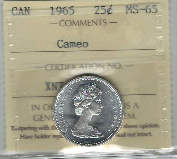 Canada: 1965 25 Cents ICCS MS65 CAMEO