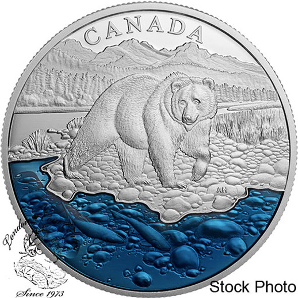 Canada: 2017 $20 Grizzly Bear with Blue Enamel Silver Coin Canada: 2017 $20 Grizzly Bear with Blue Enamel Silver Coin