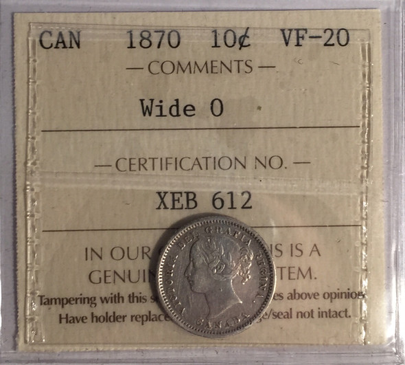 Canada: 1870 10 Cents Wide 0 ICCS VF20