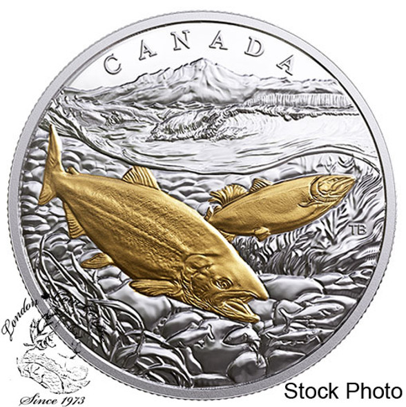 Canada: 2017 $20 From Sea To Sea To Sea: Pacific Salmon Gold Plated Pure Silver Coin