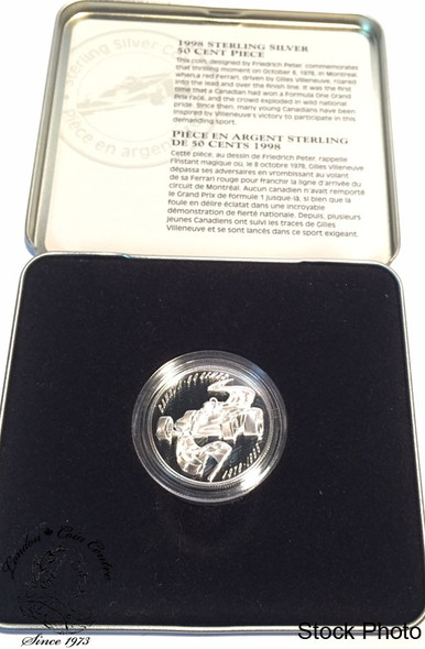 Canada: 1998 50 Cent Gilles Villeneuve Victory, F1 Auto Racing Sterling Silver Coin Canada: 1998 50 Cent Gilles Villeneuve Victory, F1 Auto Racing Sterling Silver Coin