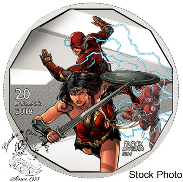 Canada: 2018 $20 The Justice League: Wonder Woman and The Flash Pure Silver Coloured Coin