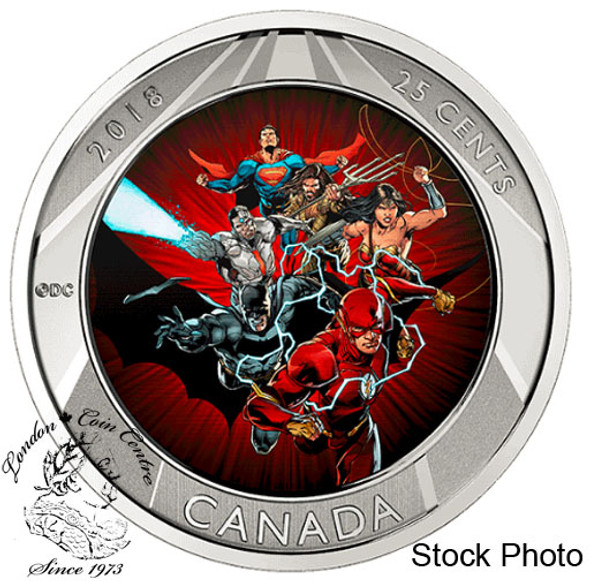 Canada: 2018 25 Cents The Justice League: 3D Coin and Two Trading Cards