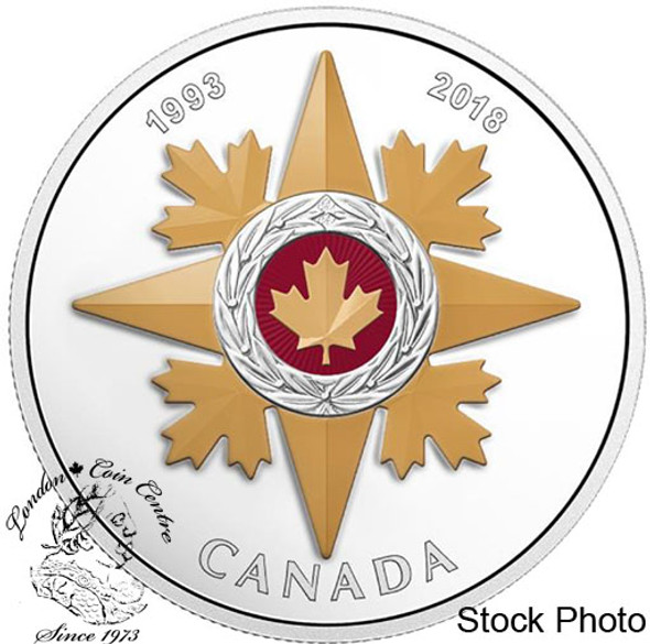 Canada: 2018 $20 Canadian Honours: 25th Anniversary of the Star of Military Valour - 1 oz. Pure Silver Coloured Coin