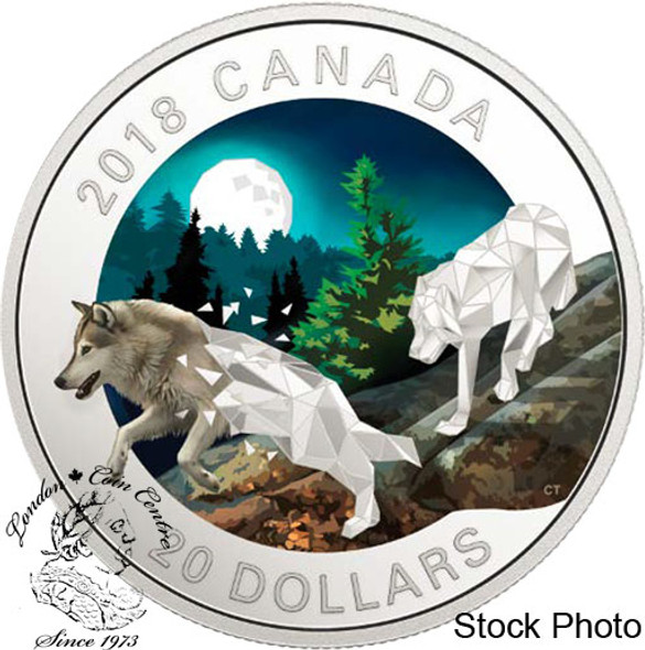 Canada: 2018 $20 Geometric Fauna Series: Grey Wolves Fine Silver Coin