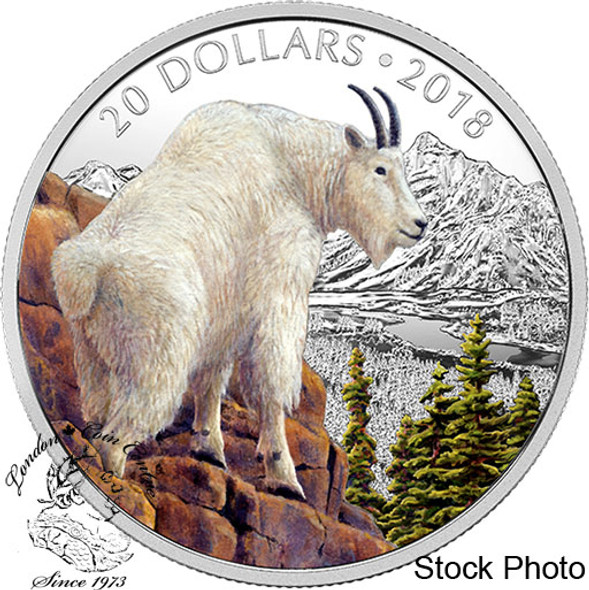 Canada: 2018 $20 Majestic Wildlife: Mettlesome Mountain Goat 1 oz Silver Coloured Coin