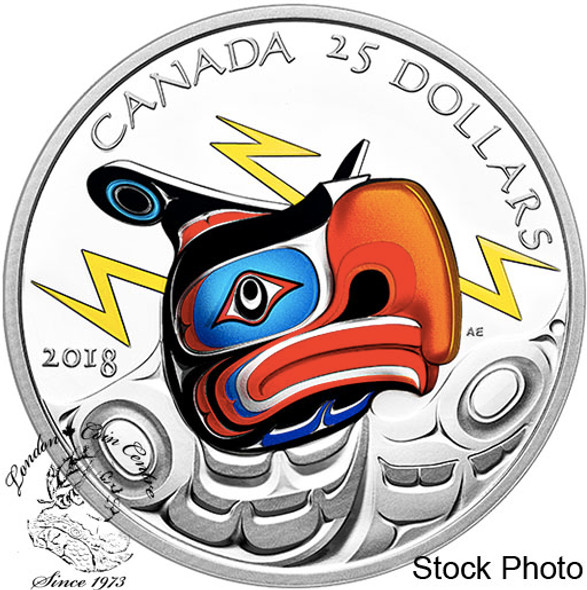 Canada: 2018 $25 Thunderbird Ultra-High Relief 1 oz Silver Coloured Coin Canada: 2018 $25 Thunderbird Ultra-High Relief 1 oz Silver Coloured Coin