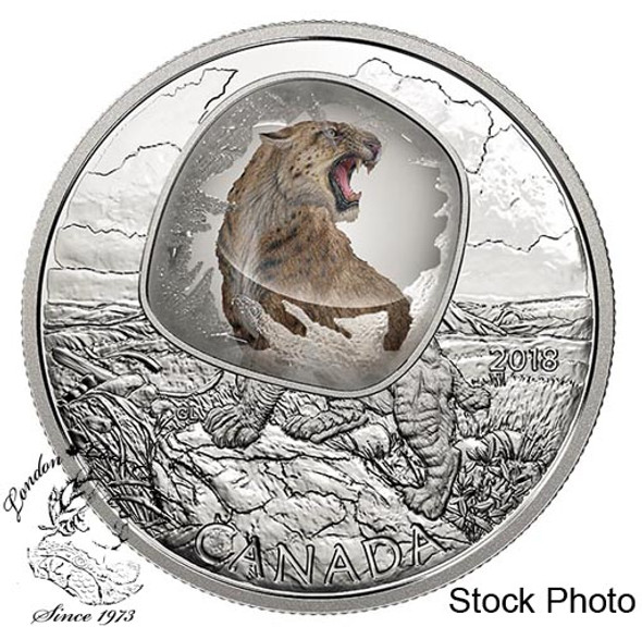 Canada: 2018 $20 Frozen In Ice: Scimitar Sabre-toothed Cat Pure Silver Coloured Coin