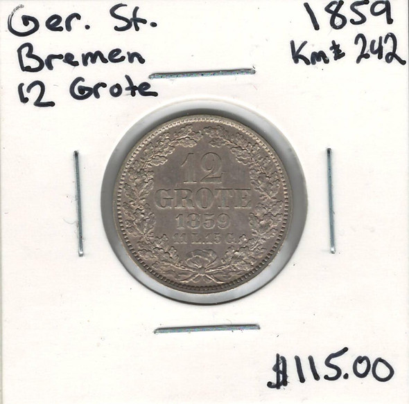 German States: Bremen: 1859 Silver 12 Grote