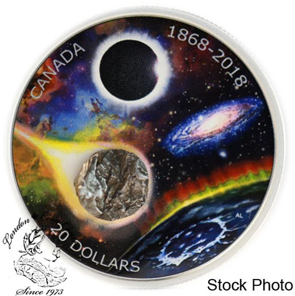 Canada: 2018 $20 150th Anniversary of the Royal Astronomical Society of Canada 1 oz Silver Coin with Meteorite Canada: 2018 $20 150th Anniversary of the Royal Astronomical Society of Canada 1 oz Silver Coin with Meteorite