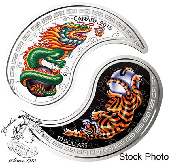 Canada: 2018 $10 Black and White Yin and Yang: Tiger and Dragon Fine Silver Coin