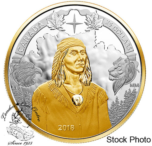 Canada: 2018 $25 250th Anniversary of Tecumseh's Birth 1 oz. Pure Silver Gold Plated Piedfort