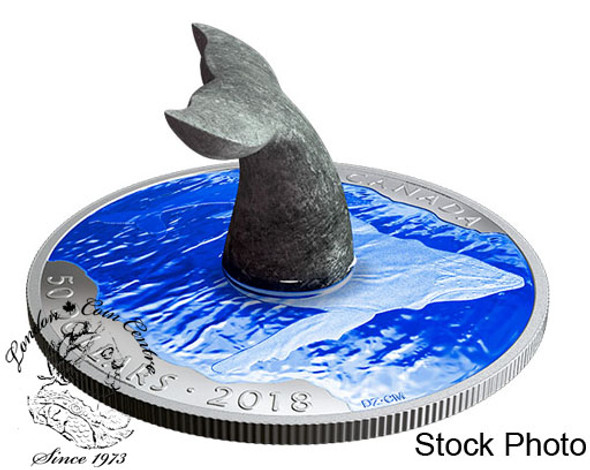 Canada: 2018 $50 Whale's Tail Soapstone Sculpture 5 oz. Pure Silver Coin