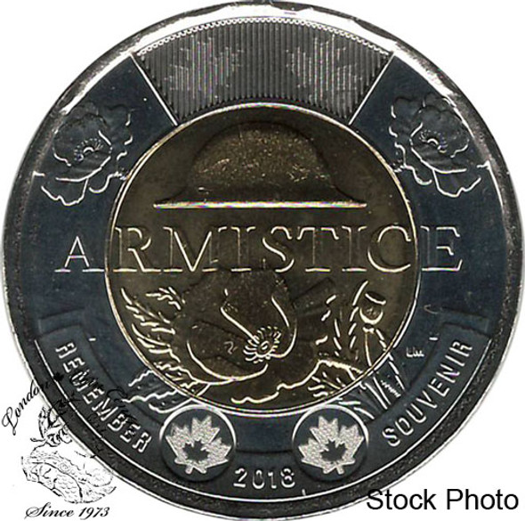 Canada: 2018 $2 Toonie Armistice Poppy BU Non-coloured Coin Canada: 2018 $2 Toonie Armistice Poppy BU Non-coloured Coin