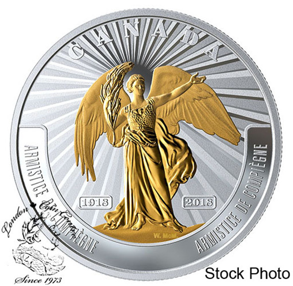 Canada: 2018 $20 The Armistice of Compiègne 1 oz. Pure Silver Selectively Gold-Plated Coin