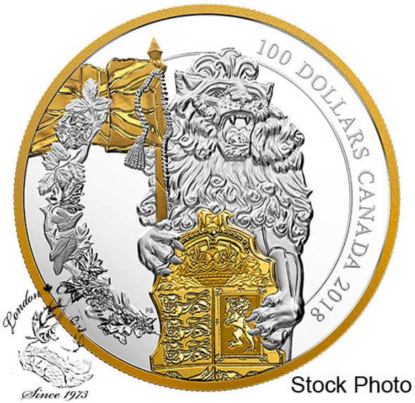 Canada: 2018 $100 Keepers of Parliament: The Lion 10 oz. Pure Silver Gold-Plated Coin