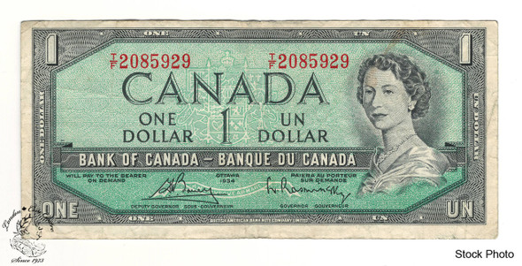 Canada: 1954 $1 Bank Of Canada Banknote Bouey-Rasminsky BC-37c Circulated