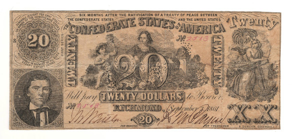 United States: 1861 $20 Confederate States Richmond 2503