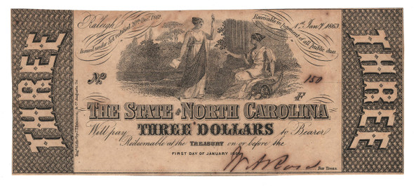 United States: 1863 $3 The State of North Carolina