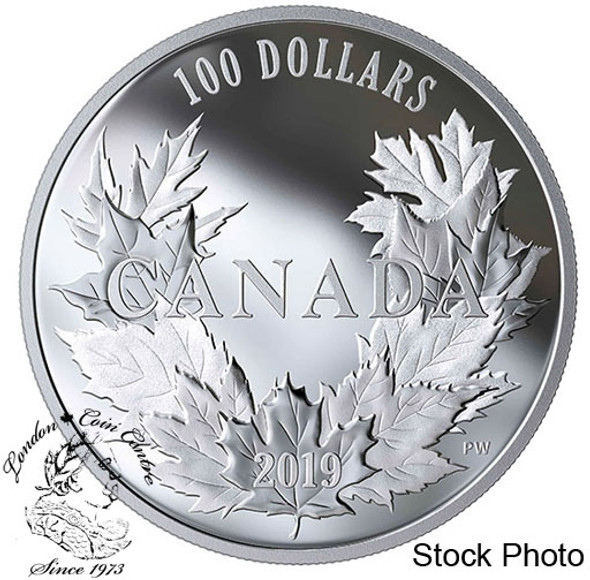 Canada: 2019 $100 Canadian Maples 10 oz. Pure Silver Coin Canada: 2019 $100 Canadian Maples 10 oz. Pure Silver Coin