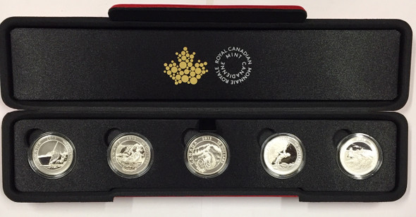 Canada: 2015 $10 Adventure Canada 5 Piece Pure Silver Coin Set Canada: 2015 $10 Adventure Canada 5 Piece Pure Silver Coin Set