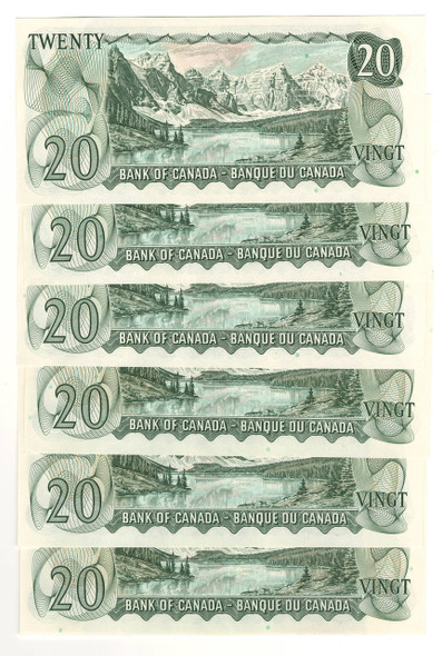 Canada: 1969 $20 Banknotes Bank of Canada - 6 Notes in Sequence Canada: 1969 $20 Banknotes Bank of Canada - 6 Notes in Sequence