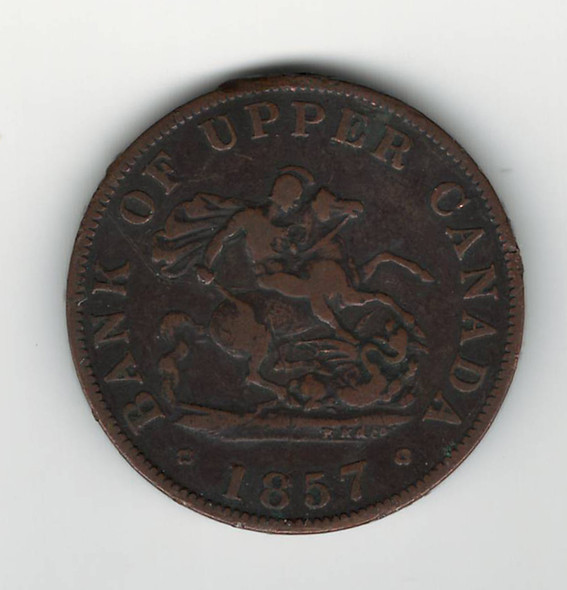 Love Token: "Harrie Oct 4 1875" On Upper Canada 1857, 1/2 Penny Host Coin