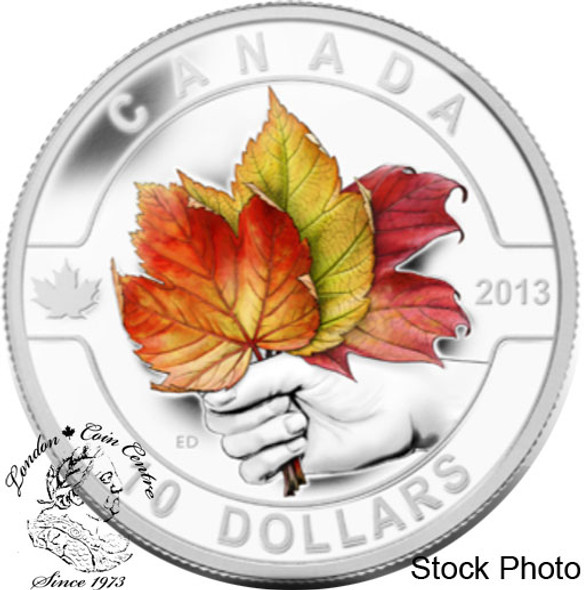 Canada: 2013 $10 Coloured Maple Leaf O Canada Series 1/2 oz Pure Silver Coin Canada: 2013 $10 Coloured Maple Leaf O Canada Series 1/2 oz Pure Silver Coin