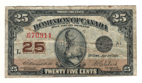 Canada: 1923 25 Cent Banknote Dominion of Canada DC-24d Lot#58