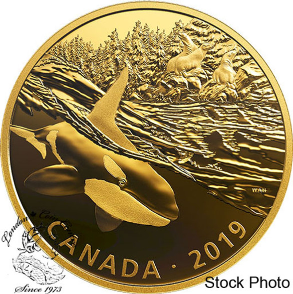 Canada: 2019 $30 Golden Reflections- Predator and Prey: Orca and Sea Lions 2 oz. Pure Silver Gold-Plated Coin