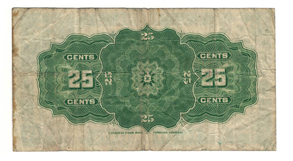 Canada: 1923 25 Cent Banknote Dominion of Canada DC-24c lot#85 Canada: 1923 25 Cent Banknote Dominion of Canada DC-24c lot#85