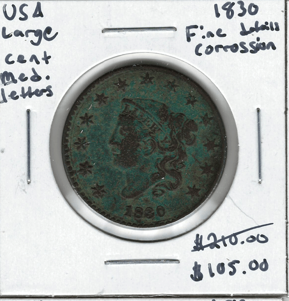 United States: 1830 Large Cent Medium Letters Fine Details Corrosion