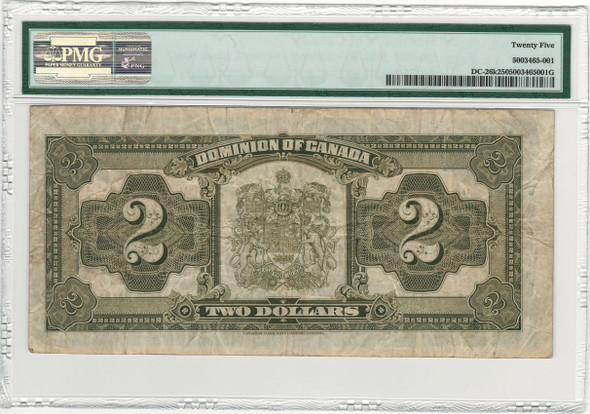 Canada: 1923 $2 Banknote - Dominion of Canada Black Seal PMG VF25