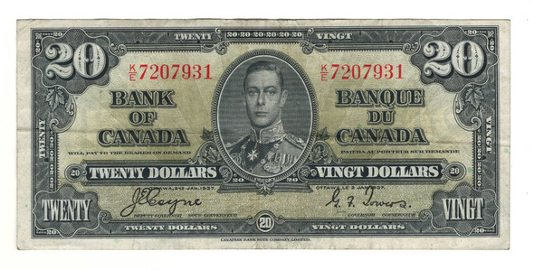 Canada: 1937 $20 Bank Of Canada Banknote BC-25c Lot#26