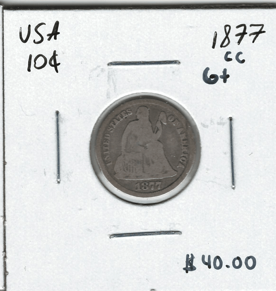 United States: 1877 CC 10 Cent G+