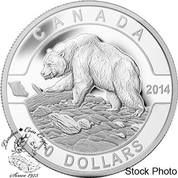 Canada: 2014 $10 Grizzly Bear 1/2 oz Pure Silver Coin