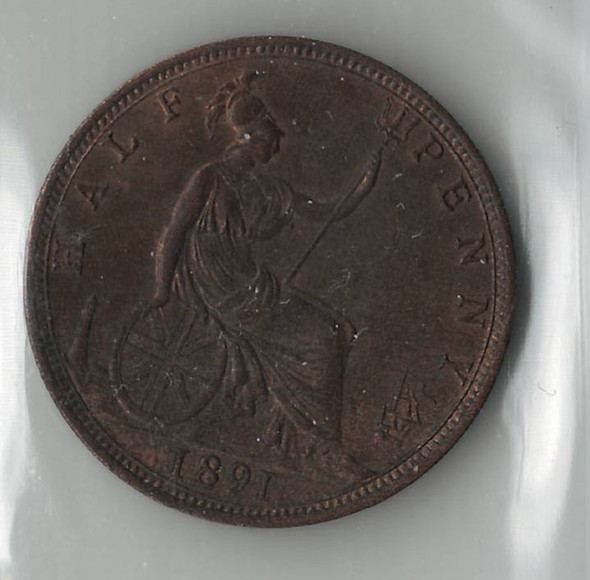 Great Britain: 1891 1/2 Penny ICCS MS62 Trace Red