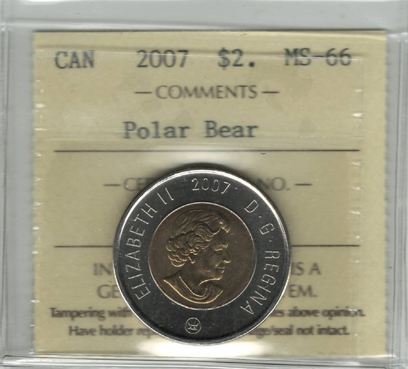 Canada: 2007 $2 Toonie Polar Bear ICCS MS66