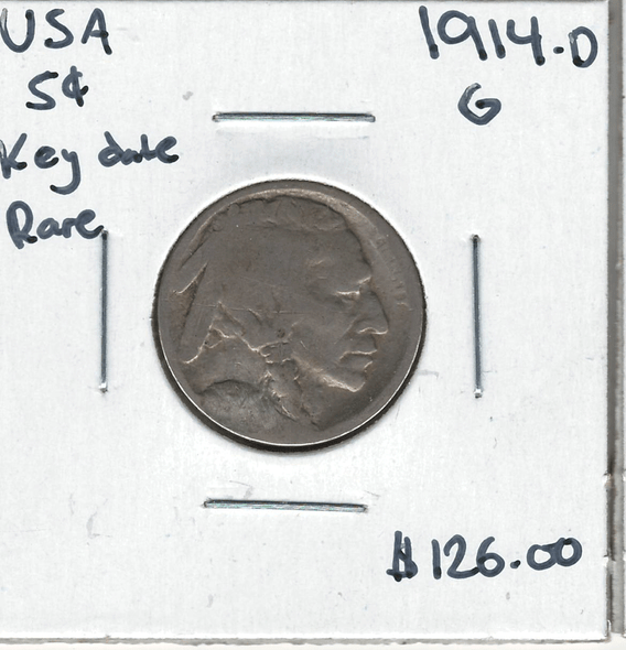 United States: 1914D 5 Cent G Key Date Rare