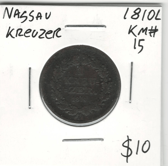 German States: Nassau: 1810L Kreuzer German States: Nassau: 1810L Kreuzer